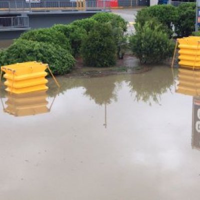 The Flood Tuff units in action protecting traffic management systems from flood waters. Image: TMR