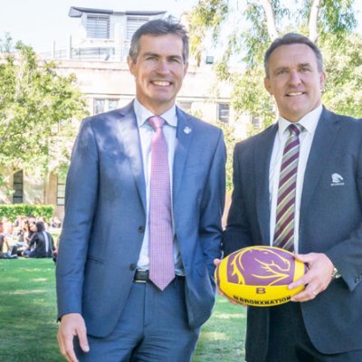 UQ Vice-Chancellor and President Professor Peter Høj and Brisbane Broncos CEO Paul White celebrate the new partnership.