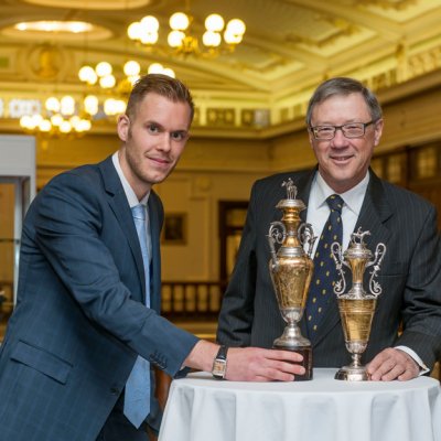 UQ Master of Philosophy student Alex Lister and Tattersall's Club President Des Whybird