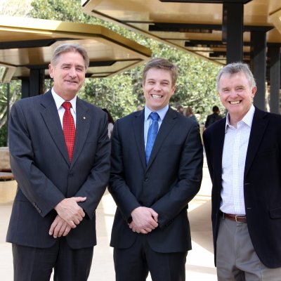 UQ Chief Operating Officer Mr Maurie McNarn AO, Cr Julian Simmonds and UQ Property and Facilities Director Mr Alan Egan