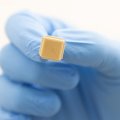 An image of the Vaxxas high-density microarray patch (HD-MAP) technology, showing a small patch containing thousands of microprojections.