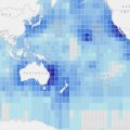 a map of the world with the ocean covered in a grid of blue squares