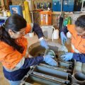 Dr Juliana Segura-Salazar (left) and Dr Lulit Habte Ekubatsion at UQ's School of Civil Engineering Concrete Laboratory. Credit: Global Centre for Mineral Security (GCMS).