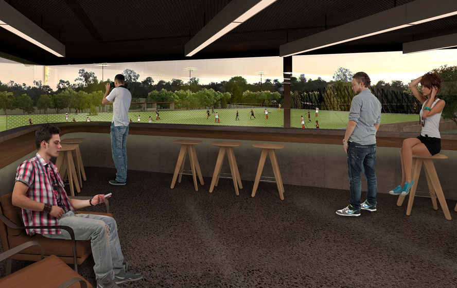 The SportsHub includes an area for viewing sports on the new field