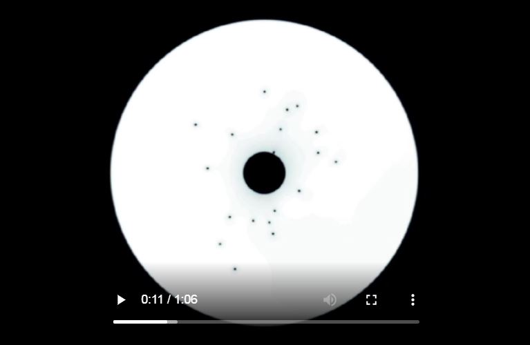 Simulations of the dynamics of quantised vortices -- the quantum analogue of a vortex in water or a tornado - as they interact on a silicon chip. (Credit: Dr Matthew Reeves.)