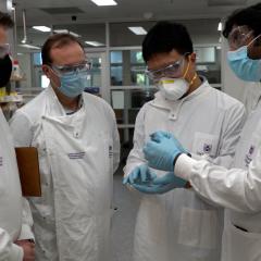 From left to right: Mr Craig Nicol (GMG), Mr Timothy Scheiwe (GMG),Dr Ashok Nanjundan (GMG) and Dr Xiaodan Huang (AIBN)