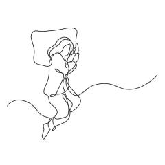 Single line drawing of a woman sleeping on pillow