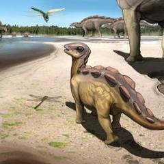 An illustration of the stegosaur 110 million years ago. Image: Kaitoge