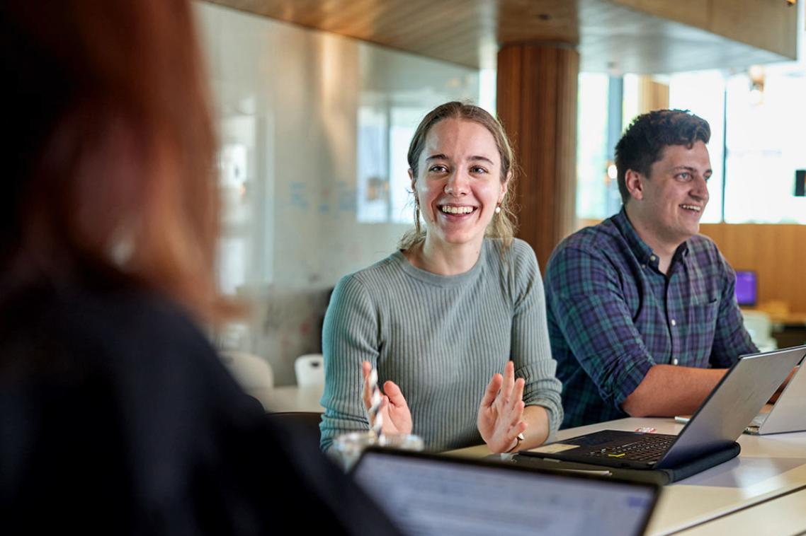 Students talking at study table